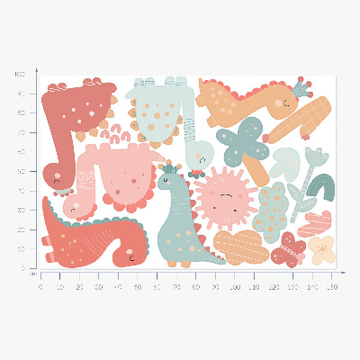 Wandsticker 100x153 Pastellwelt der Dinosaurier im Boho-Stil
