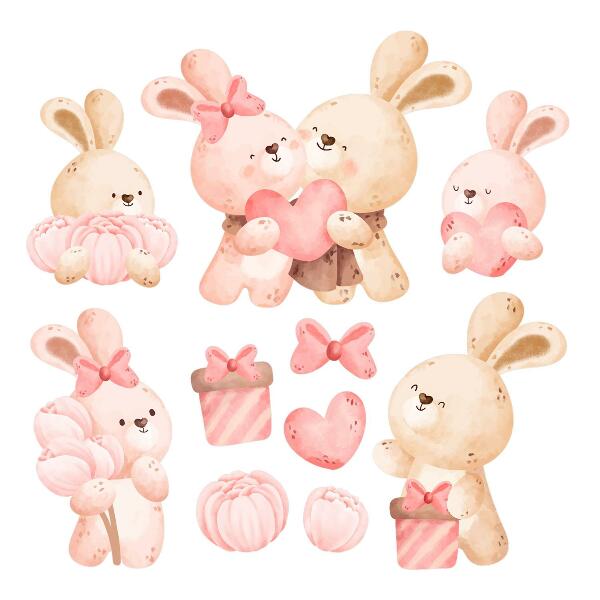 Wandsticker 100x138 Entzückende Hasen in einer Pastellfamilie