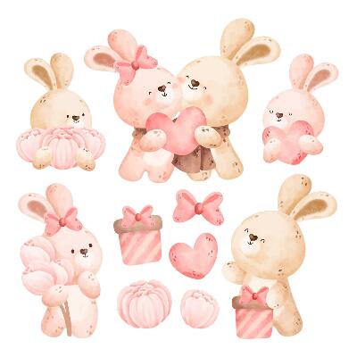 Wandsticker 100x138 Entzückende Hasen in einer Pastellfamilie