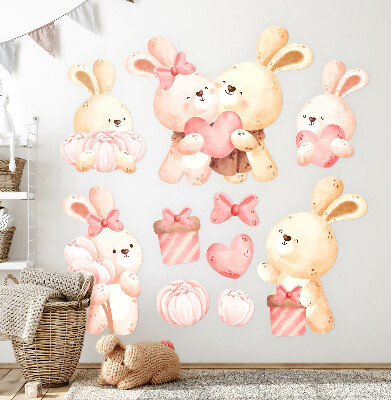 Wandsticker 100x138 Entzückende Hasen in einer Pastellfamilie