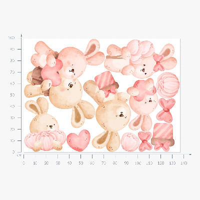 Wandsticker 100x138 Entzückende Hasen in einer Pastellfamilie