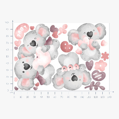 Wandsticker 100x141 Pastellfarbene süße Koalas im Aquarellstil