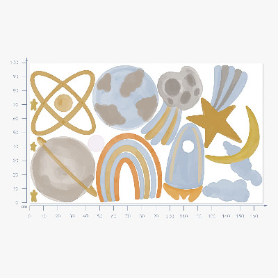 Wandsticker 100x167 Weltraumillustration von Planeten und Sternen in Pastelltönen