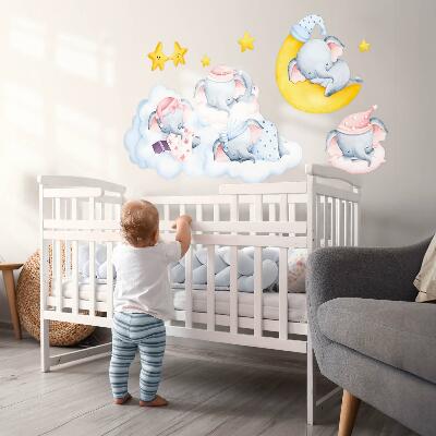 Wandsticker 100x140 Pastellelefanten und Wolken im Aquarellstil