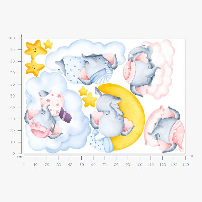 Wandsticker 100x140 Pastellelefanten und Wolken im Aquarellstil