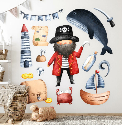 Wandsticker 100x138 Piratenwelt in Pastell-Aquarellen