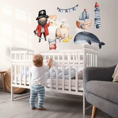Wandsticker 100x138 Piratenwelt in Pastell-Aquarellen