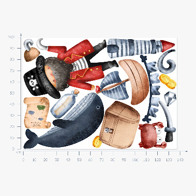 Wandsticker 100x138 Piratenwelt in Pastell-Aquarellen
