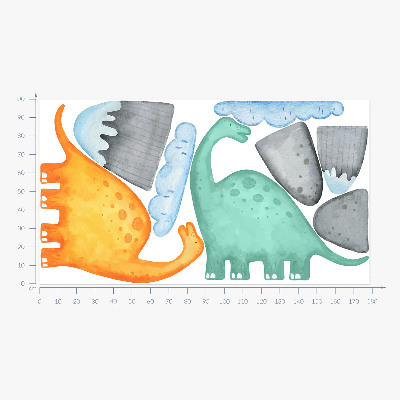 Wandsticker 100x179 Dinosaurier in pastellfarbenen Aquarelllandschaften