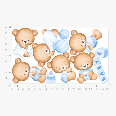 Wandsticker 100x172 Pastell-Teddybären in einer Aquarellversion