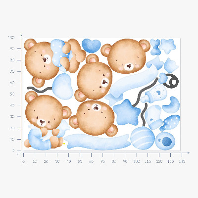 Wandsticker 100x139 Pastellfarbene Teddybären in bezauberndem Stil