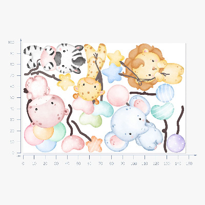 Wandsticker 100x148 Safari mit wilden Tieren und Luftballons in Aquarell