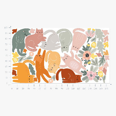 Wandsticker 100x176 Pastellfarbene Katzen und Pflanzen im Boho-Stil