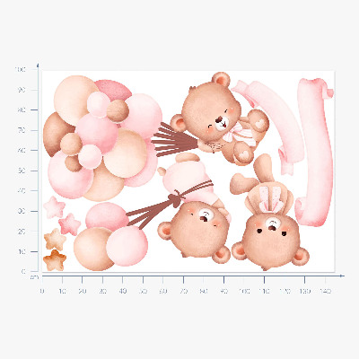 Wandsticker 100x145 Teddybären mit Luftballons in Pastell-Aquarell