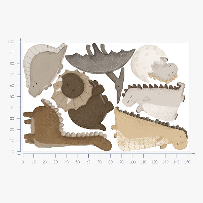 Wandsticker 100x152 Pastellfarbene süße Dinosaurier im Boho-Stil