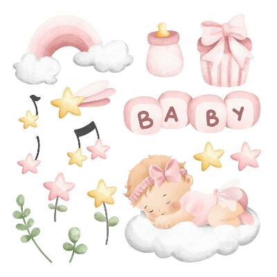 Wandsticker 100x142 Pastellfarbene Aquarelldekorationen für eine kleine Prinzessin