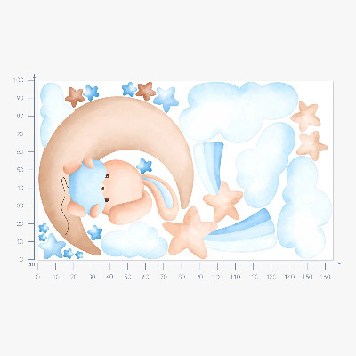 Wandsticker 100x165 Hase in den Wolken auf einem pastellfarbenen Mond