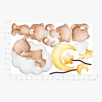 Wandsticker 100x158 Entzückende Teddybären in den Wolken und Sternen
