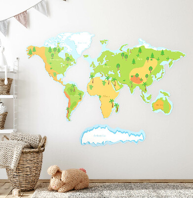 Wandsticker 100x143 Weltkarte in lehrreichen Pastellumrissen