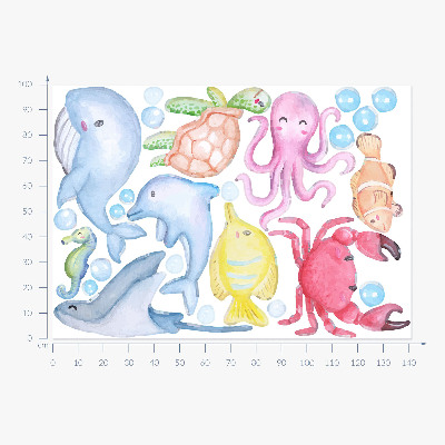 Wandsticker 100x142 Pastellfarbene Unterwasserwelt aus Aquarellkreaturen