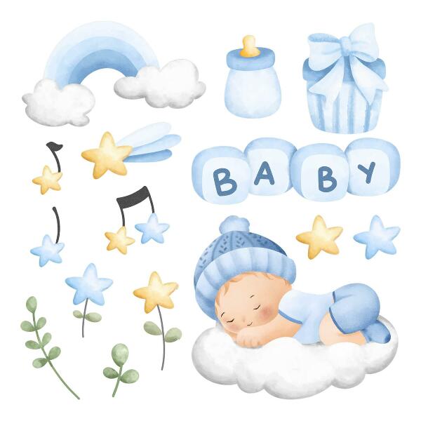 Wandsticker 100x161 Pastellfarbene Aquarelldekorationen für einen Jungen