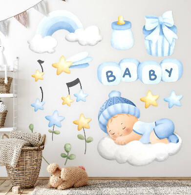 Wandsticker 100x161 Pastellfarbene Aquarelldekorationen für einen Jungen