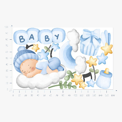 Wandsticker 100x161 Pastellfarbene Aquarelldekorationen für einen Jungen