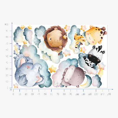 Wandsticker 100x148 Nachtwolken mit lächelnden Aquarelltieren