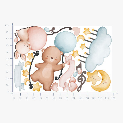 Wandsticker 100x148 Ballontiere in einem pastellfarbenen Himmel