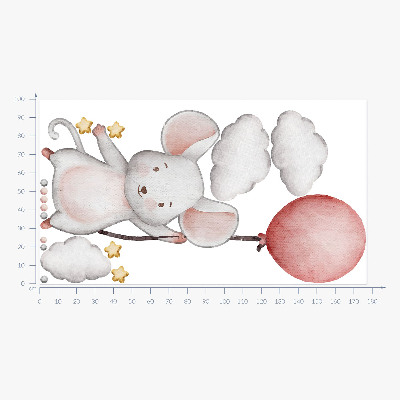 Wandsticker 100x178 Maus mit einem Ballon in den Wolken, Aquarellpastelle