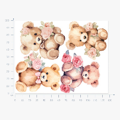 Wandsticker 100x128 Teddybären mit Blumen im Aquarellstil