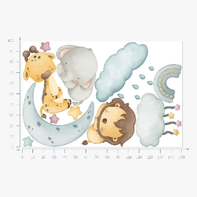 Wandsticker 100x152 Niedliche Tiere in einem pastellfarbenen Himmel
