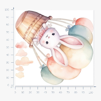 Wandsticker 100x105 Hase mit Luftballons in Aquarelltönen