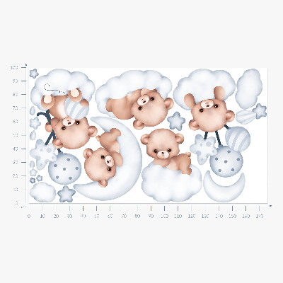 Wandsticker 100x176 Süße Teddybären in Wolken in Pastelltönen