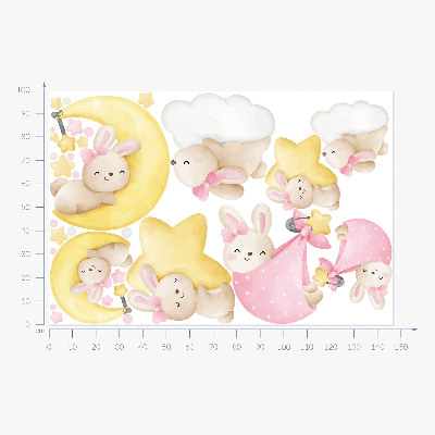 Wandsticker 100x147 Hasen im Nachthimmel-Aquarell-Pastell