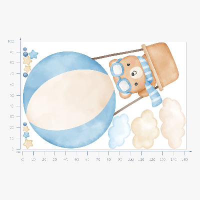 Wandsticker 100x152 Kleiner Teddybär in einem Ballon im Wolken-Aquarell-Pastell