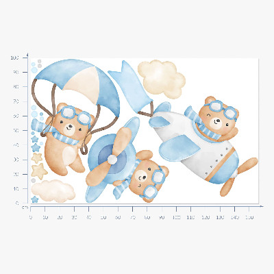 Wandsticker 100x157 Niedliche Teddybären in einem pastellfarbenen Aquarellhimmel
