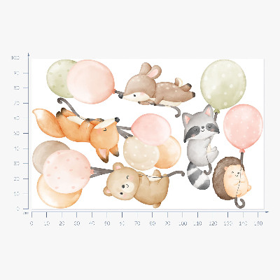 Wandsticker 100x155 Entzückende Tiere, die in Aquarellballons schweben