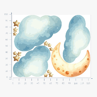 Wandsticker 100x124 Mond und Wolken in Pastellaquarell