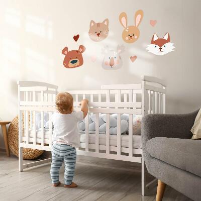 Wandsticker 100x162 Waldtiere in Boho-Pastellherzen