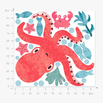 Wandsticker 100x106 Oktopus im Pastell-Aquarell-Stil