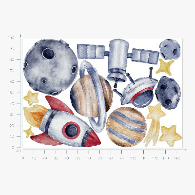 Wandsticker 100x146 Pastellraum mit Planeten und Rakete