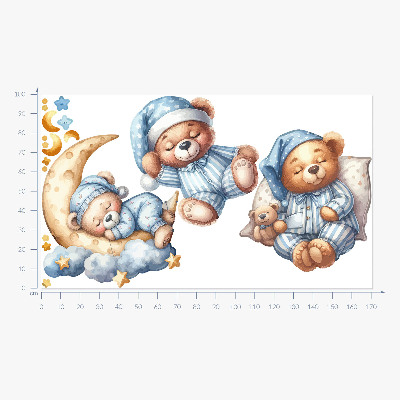 Wandsticker 100x172 Teddybären im Weltraum-Aquarell-Pastellhimmel