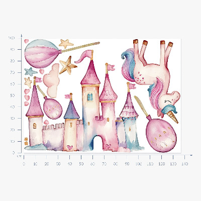 Wandaufkleber 100x137 Einhornschloss im Pastell-Aquarell-Stil