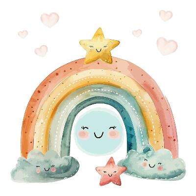 Wandaufkleber 100x110 Pastellfarbener Regenbogen mit Sternen in der Natur