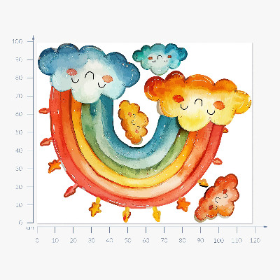 Wandaufkleber 100x119 Bunte Wolken und Regenbogen-Aquarellhimmel