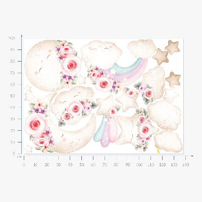 Wandaufkleber 100x138 Blumenhimmel im Aquarell-Boho-Stil