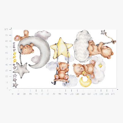 Wandaufkleber 100x177 Teddybären im pastellfarbenen Aquarellhimmel