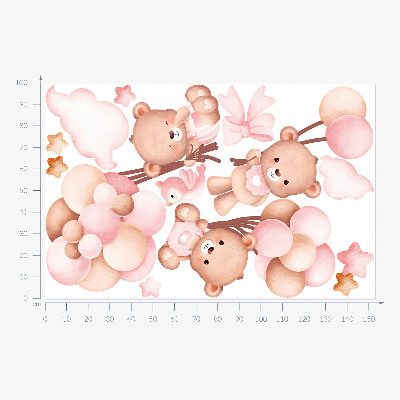 Wandaufkleber 100x154 Entzückende Teddybären mit Luftballons in Pastell-Aquarell