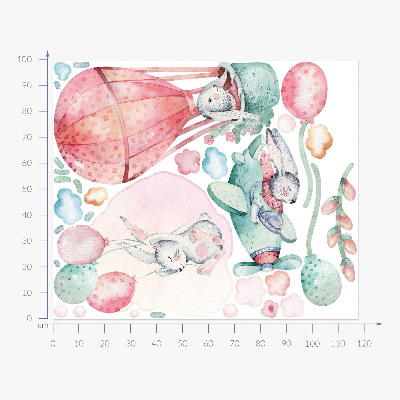 Wandaufkleber 100x118 Hasen in einem pastellfarbenen Himmel im Boho-Stil